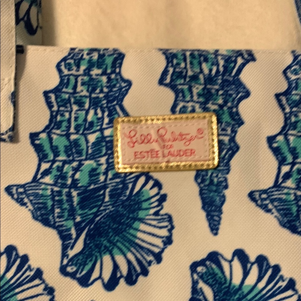 Large Vintage Lilly Pulitzer Blue Seashell Print Tote Bag - Picture 2 of 10